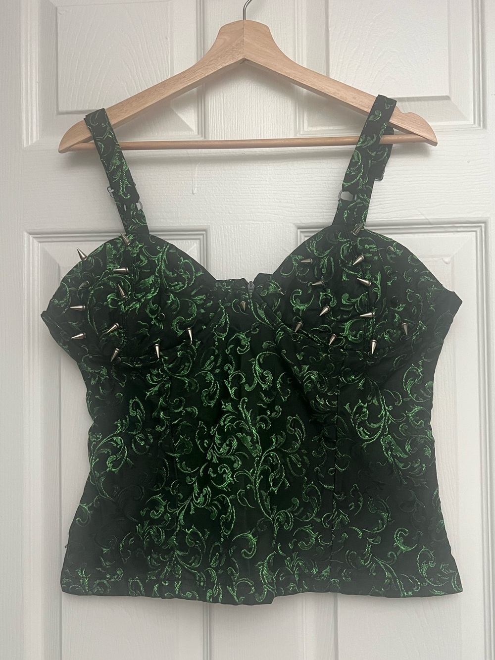 Dracula Clothing Green Brocade Studded Bustier Top